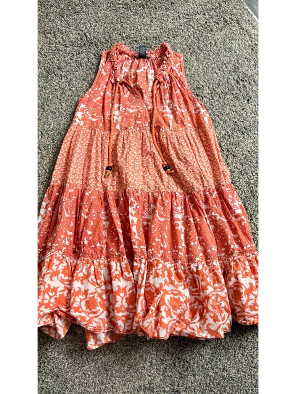 Chelsea & Theodore Orange Patterned Cotton Sundress XS